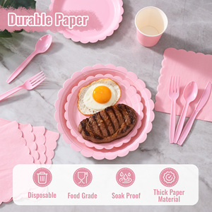 Juego de Vajilla Desechable Rosa de 350 Piezas, Apto para Microondas, Ecológico, para 50 Personas, Platos, Vasos, Servilletas y Cubiertos de PET - Product Image 4