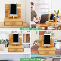 Station d'accueil en bois pour table de chevet, organiseur de téléphone, portefeuille, montre, clés, tablette, gadgets technologiques, station de charge pour bureau