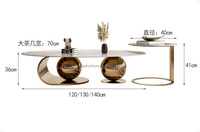 Einzigartiges Design Couch tisch Set Kreative Edelstahl Runde Sphärische Basis Rock Slab Center Tisch Wohnzimmer Ovaler Tee tisch