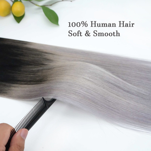 Extensions de <span class=keywords><strong>cheveux</strong></span> humains <span class=keywords><strong>à</strong></span> clipser sans couture en PU, <span class=keywords><strong>cheveux</strong></span> vierges <span class=keywords><strong>à</strong></span> cuticules intactes, couleur <span class=keywords><strong>gris</strong></span> ombré, extensions lisses Remy - Product Image 4