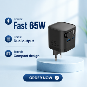 2026 Neuer 65W GaN Feuerfester Netzadapter Universal mit Typ-A+2C Kabel Schnellladegerät - Product Image 1