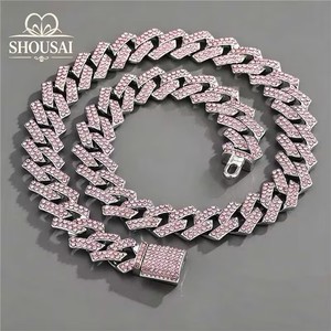 Party Alltagsmode Unisex Voll-Strass Rosa Blau Metallkette Hip-Hop Sternenklare Kristall-Einlage Kubanische Gliederkette - Product Image 1