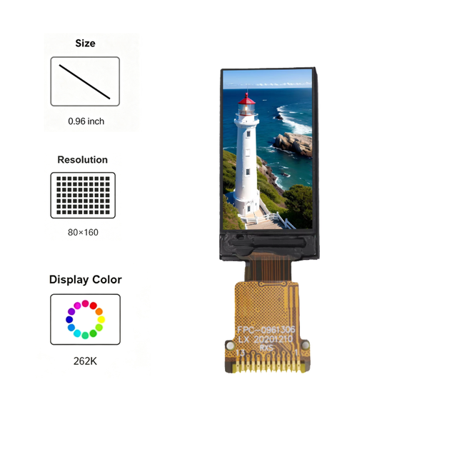 0.96 Inch 80*160 SPI 13 Pins NV3022B Drive IC SPI Interface LCD Module TFT LCD Screen