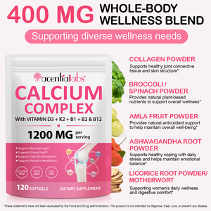 Cápsulas Blandas de COMPLEJO DE CALCIO Acentiallabs con VITAMINA D3 + K2 + B1 + <span class=keywords><strong>B2</strong></span> y <span class=keywords><strong>B12</strong></span>, Suplemento Nutritivo para Fortalecer Huesos y Dientes - Product Image 2