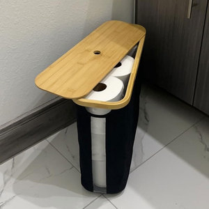 ตะกร้าใส่กระดาษชำระสำหรับใส่กระดาษทิชชู่ภาชนะใส่เอกสารขนาดกลางที่วางส้วมจัดระเบียบได้ถึง9เมกะม้วนพร้อมฝาไม้ไผ่ - Product Image 1