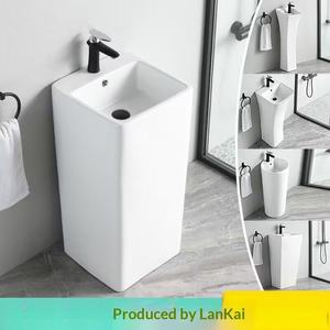 <span class=keywords><strong>Lavabo</strong></span> sur pied en céramique monobloc intégré, style nordique simple, pour salle de bain, hôtel, gîte - Product Image 2