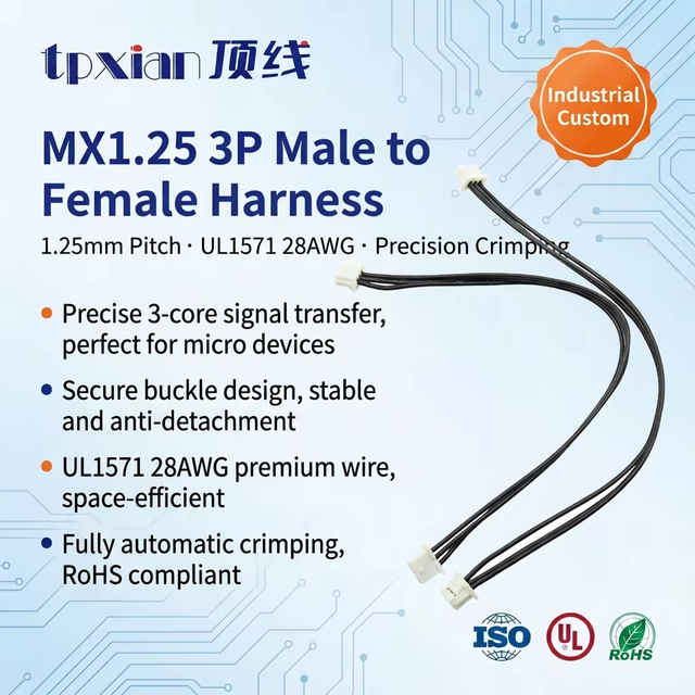 Molex 51021 Series 1.25mm Pitch 3 Pin PicoBlade Connector Wire Harness MX1.25 3P Terminal Cable