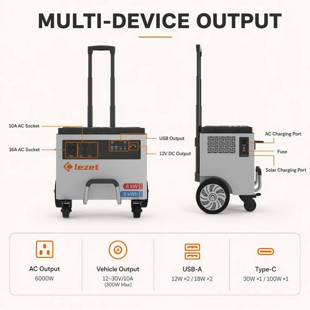 6000W Continuous LiFePO4 Mobile Energy Generator for Emergency Rescue, Fieldwork and Outdoor Live Events
