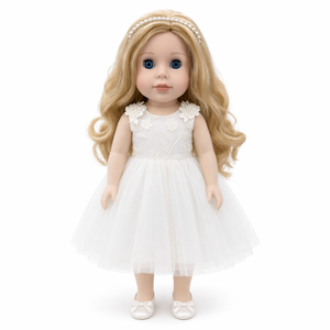 Vestido de Encaje Blanco Personalizado OEM para Muñeca de 18 Pulgadas, Conjunto de Vestido Formal con Zapatos de <span class=keywords><strong>Ballet</strong></span> y Diadema de Perlas - Product Image 1