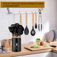 Ensemble d'ustensiles de cuisine 12 pièces avec rangement, en silicone écologique sans BPA, outils de cuisson avec manches en bois
