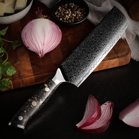 Couteau Nakiri artisanal Angele, manche en résine dorée, acier Damas 67 couches, noyau 58-62 HRC, finition haute brillance, ambidextre, 7 cm