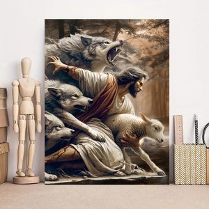 SONGWOOART Jésus et le <span class=keywords><strong>loup</strong></span>, <span class=keywords><strong>peinture</strong></span> acrylique facile pour débutants adultes, cadeau, décoration de la maison, <span class=keywords><strong>peinture</strong></span> par numéros, kit sans cadre - Product Image 3