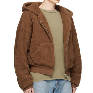 Sudadera Corta con Cremallera y Capucha de <span class=keywords><strong>Forro</strong></span> <span class=keywords><strong>Polar</strong></span> Marrón para Hombre, OEM - Product Image 2