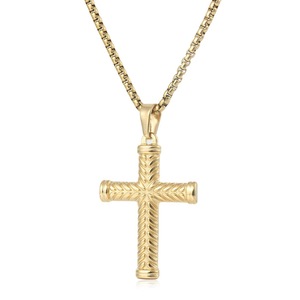yunnique Stainless Steel <b>Cross</b> Pendant Necklace Gold Color Geometric Design Religious Hip Hop Style For Men And Women - Product Image 1