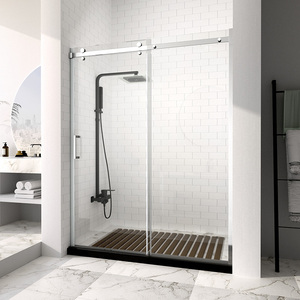Porte de douche de <span class=keywords><strong>baignoire</strong></span> coulissante simple <span class=keywords><strong>Pare</strong></span>-douche en verre de salle de bain Prix <span class=keywords><strong>moins</strong></span> <span class=keywords><strong>cher</strong></span> Aluminium encadré avec finition brossée Verre trempé - Product Image 2