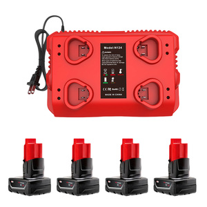 VICTPOWER 12V 3.0Ah Li-ion <b>Battery</b> for Mil-waukee M12 Tools Replacement + N124 Fast 4 Port Charger 12V Cordless <b>Battery</b> Pack - Product Image 1