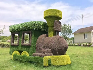 Decorazione da Giardino Artificiale, Topiaria a Forma di Animale, Pianta Verde in Bosso, Erba Artificiale, Elefanti in Plastica - Product Image 2