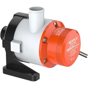 Pompe marine 12V 3800 GPH en plastique orange et blanc avec tête de refoulement de 12 pieds pour usage nautique - Product Image 1
