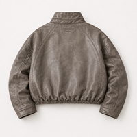 Blouson Bomber en Cuir Lavé Coupe Décontractée Personnalisée avec Broderie Minimaliste en Relief et Silhouette Structurée – Fabrication Usine