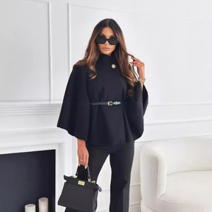 Customised Winter Batwing-Sleeve Button-Front <strong>Coat</strong> Stylish Solid-Colour Belted Polyester Cape <strong>Coat</strong> Ladies' Party Cape <strong>Dress</strong> - Product Image 5