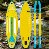 Planche à pagaie gonflable InflaToGo Drop Stitch pour lacs et rivières, système à 3 ailerons, polyvalente, jaune, matériau EVA, 8,4 kg, unisexe