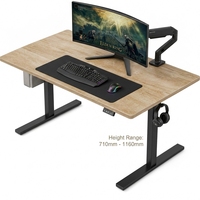 Bureau électrique moderne réglable en hauteur, structure métal-bois, capacité de charge 70 kg, design ergonomique assis-debout, mémoire de position pour le bureau