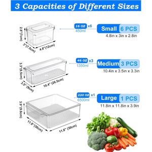 Essentiels de cuisine, boîte de rangement pour aliments en plastique transparent pour réfrigérateur, boîte de rangement pour légumes - Product Image 3