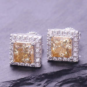 Boucles d'oreilles clous tendance pour femme, plaqué argent or rose, moissanite 1 carat forme boule, sertissage griffe jaune champagne, style décontracté - Product Image 3
