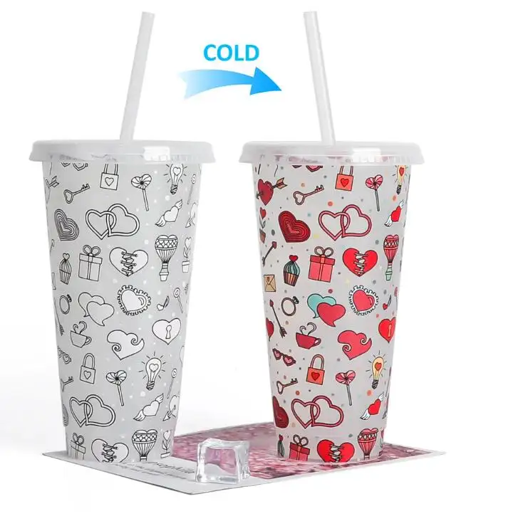25oz plastik renk değiştiren tumbler buz su 750ml süt çay kapaklı bardak ve saman
