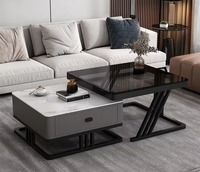 Table basse carrée moderne en verre et pierre, style italien, luxe léger, haut de gamme, simple, en métal, pour petit appartement et salon