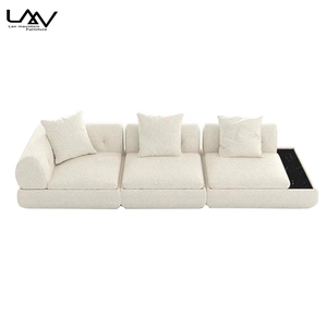 Set di Divani Moderni di Lusso per Soggiorno di Villa, Divano a L con Struttura in Legno e Tessuto Bianco per Hall di Hotel - Product Image 6