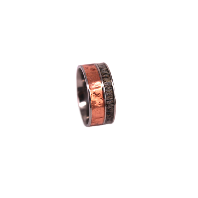 POYA Jewelry Latest Design Titanium Wedding Bands 8mm Flat Egded Titanium Antler Ring With Copper Foil Inlay Unisex