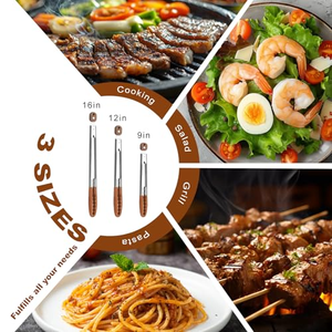 ที่คีบอาหารสแตนเลสขนาด 9 นิ้ว 12 นิ้ว ที่คีบบาร์บีคิว ที่คีบอาหารไม้วอลนัท ที่คีบอาหารบุฟเฟ่ต์ ที่คีบเนื้อย่าง หัวรูปดอกพลัม ทำจากโลหะ - Product Image 4