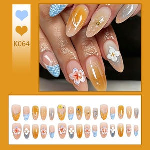 K064 Faux Ongles à Presser Amande <span class=keywords><strong>Pastel</strong></span> Nude Français <span class=keywords><strong>Rose</strong></span> Orange <span class=keywords><strong>Bleu</strong></span> 24 Pièces Réutilisables Couverture Complète Faux Ongles Faits Main - Product Image 2