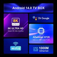 H96 MAX M3 PLUS STB Rockchip RK3528 BT 5.4 Wifi 6 8K Streaming Internet Super Box Personnalisé Smart Google Android 14 Décodeur TV