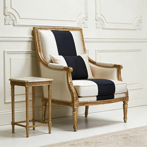 Fauteuils d'appoint en tissu noir et <span class=keywords><strong>blanc</strong></span>, salon, meubles vintage antiques, <span class=keywords><strong>fauteuil</strong></span> français en bois massif de luxe - Product Image 1