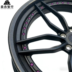 Ruedas SenYao <span class=keywords><strong>de</strong></span> 2 piezas forjadas en 6061-T6, color negro mate con borde <span class=keywords><strong>de</strong></span> fibra <span class=keywords><strong>de</strong></span> carbono y tornillos morados para SUVs <span class=keywords><strong>de</strong></span> lujo, tamaño personalizado, PCD y offset. - Product Image 2