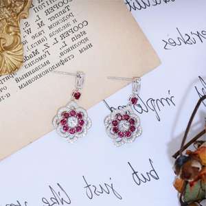 Boucles d'oreilles rouges en argent pur plaqué or, style tendance - Product Image 3