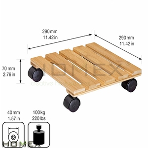 Chariot à plantes en bois robuste Support de <span class=keywords><strong>pot</strong></span> de plante de jardin en bambou massif roulant <span class=keywords><strong>sur</strong></span> roues - Product Image 3
