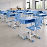 Ensemble pupitre et chaise individuels pour étudiant avec plateau en plastique, structure métallique et tiroir pour l'étude en classe