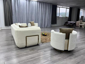 Novedoso Juego de Sofás para Sala de Estar con Silla Lounge de Acero Inoxidable Dorado y Sofá de Dos Plazas en Piel de Peluche para el Hogar y Hotel - Product Image 5