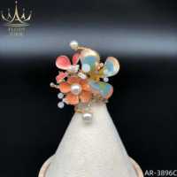 AR-3896C Bague florale artisanale en résine colorée avec fleurs, papillon brillant et perles, accessoires de mariage pour mariée