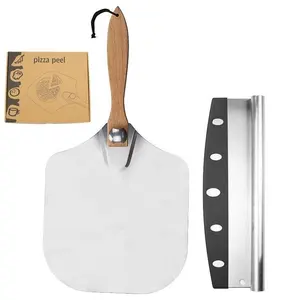 Conjunto amazon casca de alumínio com punho dobrável, conjunto de cortador de 14 "para pizza e rocker com capa para forno premium