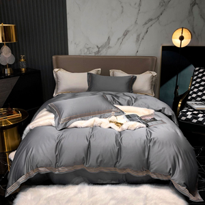 100长绒棉四件套，酒店风格三线绣花棉被套床单床上用品; - Product Image 1