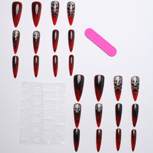 Uñas Postizas de Halloween, Color Rojo Oscuro, Diseño de Calavera de Perro, Ultrafinas, Puntiagudas, Estilo Spice Girls, Color Blanco - Product Image 3