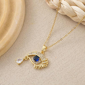 Collar de Latón Chapado en Oro con Cristales de Circonita AAA en Forma de Lágrima y Ojo Turco, Conjunto de Joyería para Mujer, Venta al por Mayor - Product Image 4