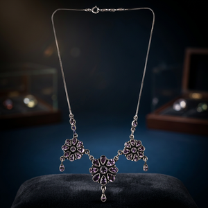 Elegant 925 Silver <b>Statement</b> <b>Necklace</b> with Amethyst Flower Pendant Silver Plated Snake Chain Women's Vintage Jewelry for Party - Product Image 2