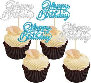 Décorations de cupcakes Joyeux Anniversaire à paillettes, pics pour cupcakes Joyeux Anniversaire, thème Fête des Merveilles d'Hiver pour Anniversaire - Product Image 1