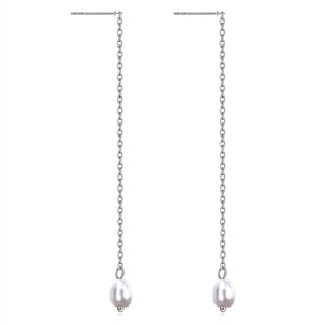 Pendientes de Cadena con Borla Larga y Colgante de Perla, Aretes de Acero Inoxidable con Cadena de Oro de 18K para Uso Diario - Product Image 5