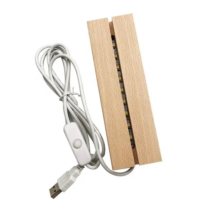 Luz led 3d con enchufe USB, base de madera rectangular para mesa acrílica, luz nocturna led 3D, color blanco cálido